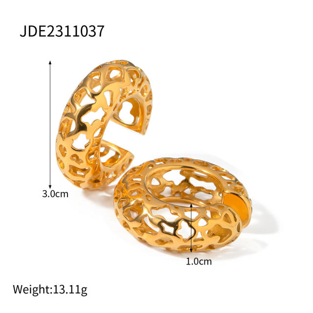 18KG chnky hollow out design hoop earrings stainless steel earrings for women