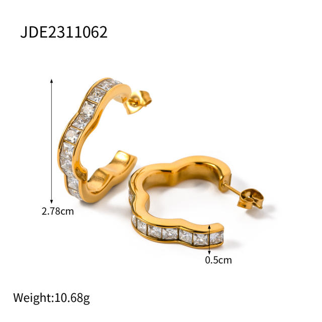 18KG delicate cubic zircon flower shape hoop stainless steel earrings