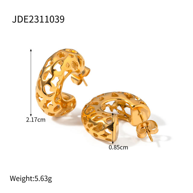 18KG chnky hollow out design hoop earrings stainless steel earrings for women