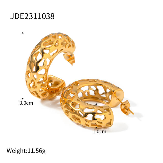 18KG chnky hollow out design hoop earrings stainless steel earrings for women