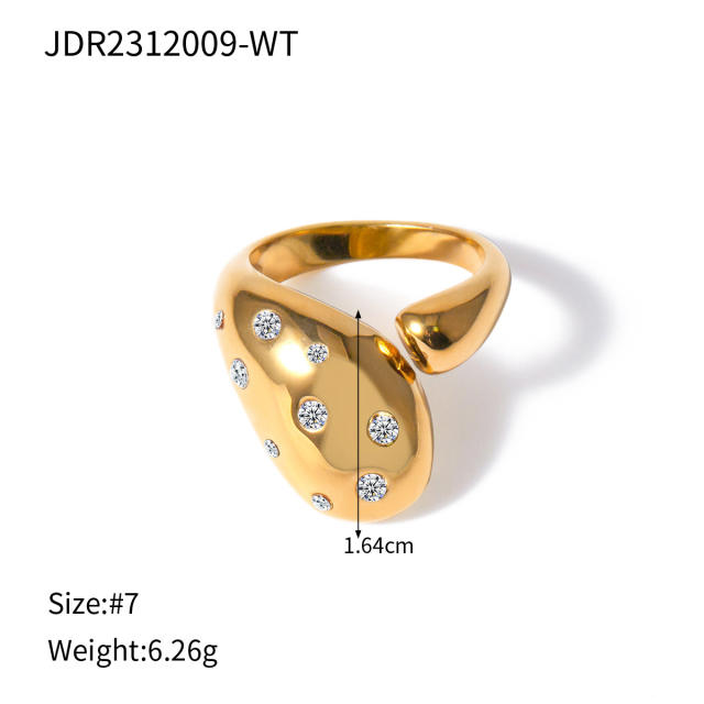 18KG chunky water drop design colorful diamond stainless steel finger rings