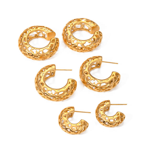 18KG chnky hollow out design hoop earrings stainless steel earrings for women