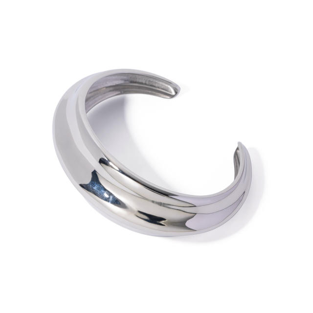 Chunky silver color stainless steel cuff bangle
