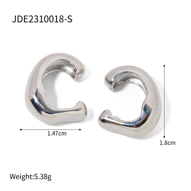 18KG chunky gold silver color stainless steel ear cuff