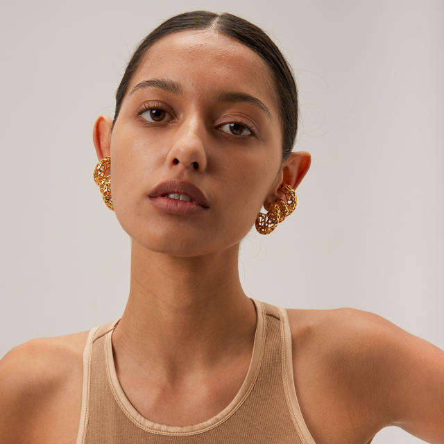 18KG chnky hollow out design hoop earrings stainless steel earrings for women