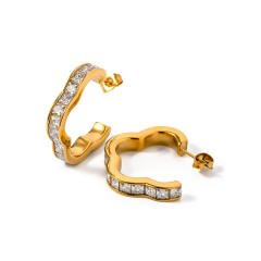 18KG delicate cubic zircon flower shape hoop stainless steel earrings