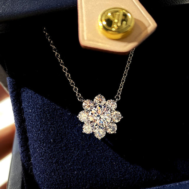 Chic easy match diamond flower dainty necklace earrings rings set