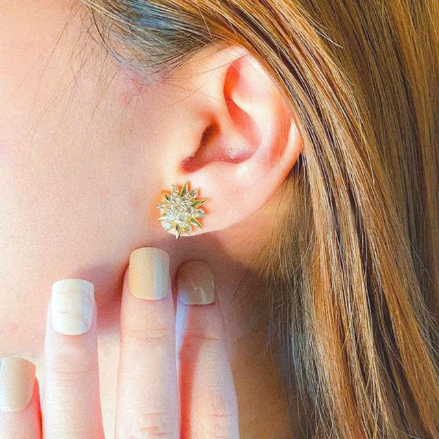Delicate gold color cubic zircon flower studs earrings