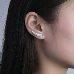 Delicate full diamond feather shape copper studs earrings