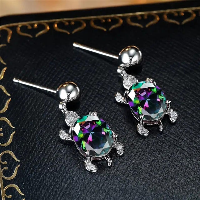 Cute animal series turtle design diamond earrings