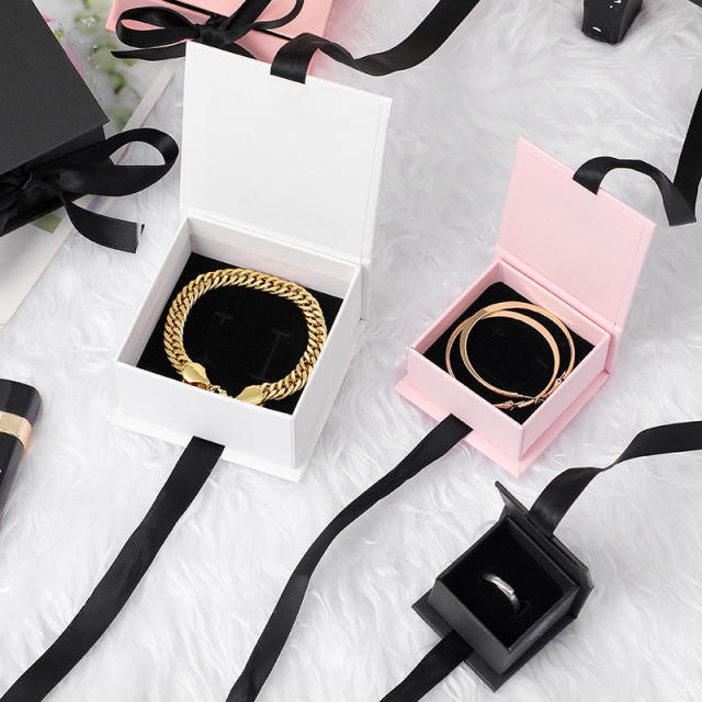 Delicate black ribbon jewelry box gift box