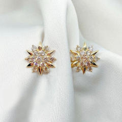 Delicate gold color cubic zircon flower studs earrings