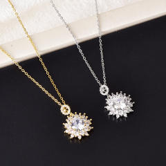 Concise diamond snowflake pendant stainless steel chain necklace