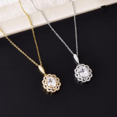 Concise diamond snowflake pendant stainless steel chain necklace