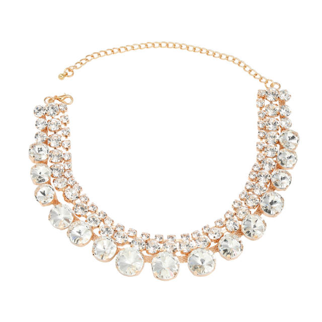 Super shiny multi layer glass crystal statement women choker necklace