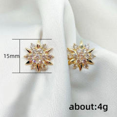 Delicate gold color cubic zircon flower studs earrings