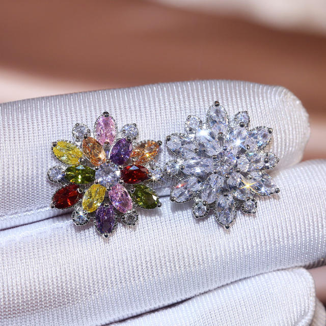 Luxury full cubic zircon flower shape copper studs earrings