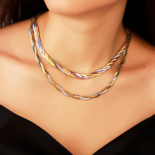 Personality colorful snake chain twisted stainless steel necklace bracelet set