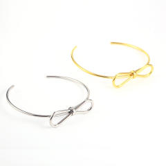18KG simple cute bow stainless steel cuff bangle bracelet