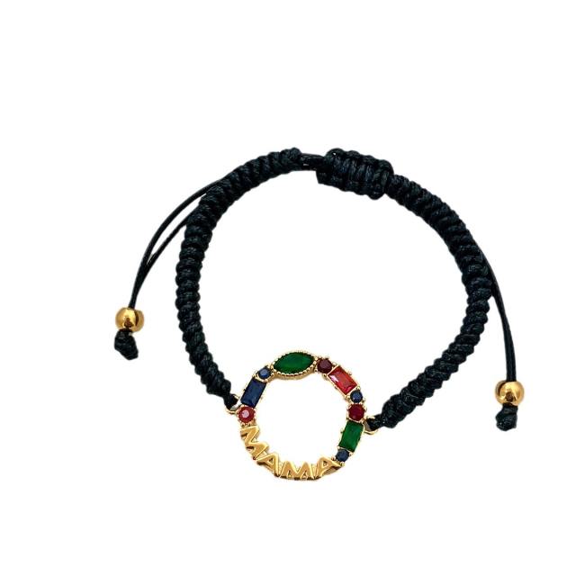 Boho mama letter circle stainless steel braid bracelet