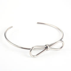 18KG simple cute bow stainless steel cuff bangle bracelet