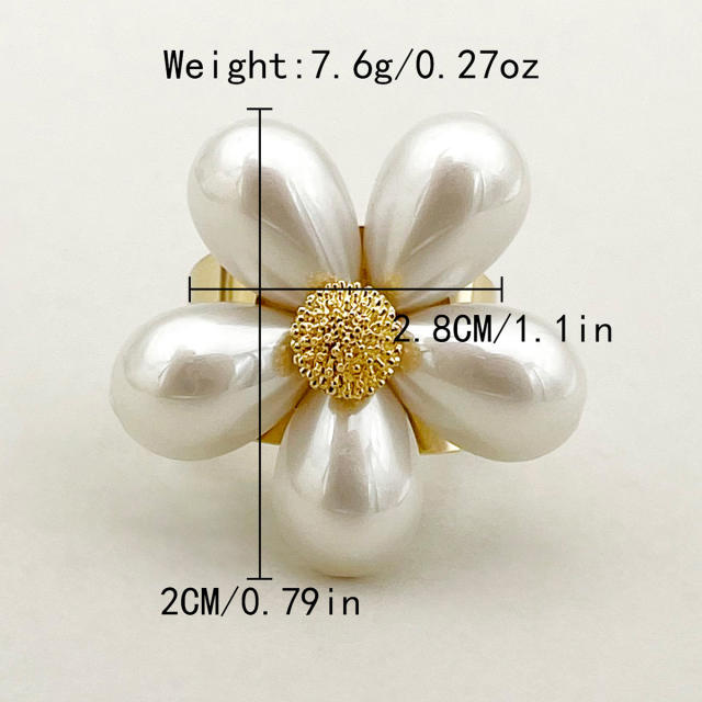 Romantic pearl flower chunky stainless steel finger rings