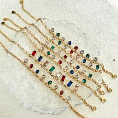 Delicate colorful cubic zircon charm cuban link chain stainless steel bracelet