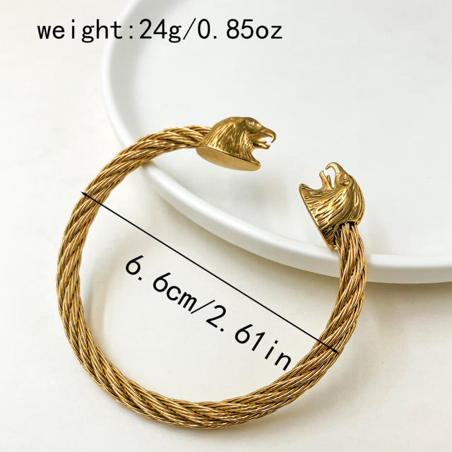 Chunky animal tiger lion design stainless steel cuff bangles