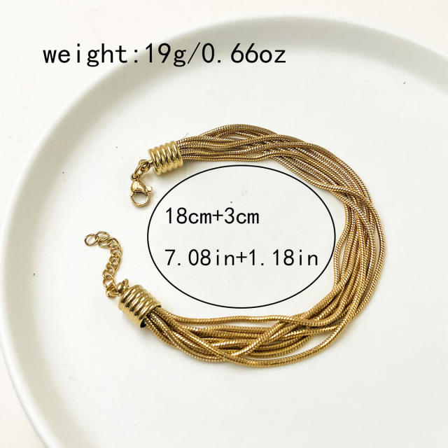 Easy match gold color multi layer snake chain stainless steel bracelet