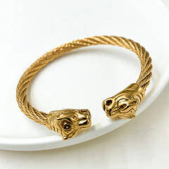 Chunky animal tiger lion design stainless steel cuff bangles