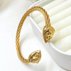 Chunky animal tiger lion design stainless steel cuff bangles
