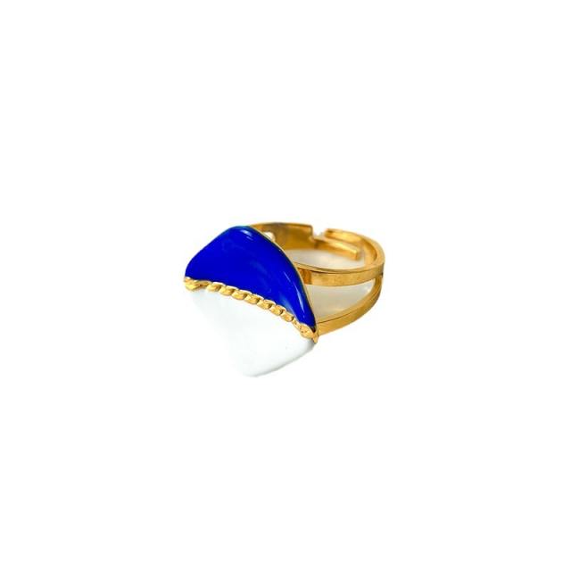 Geometric square color enamel stainless steel finger rings