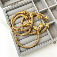 Chunky animal tiger lion design stainless steel cuff bangles