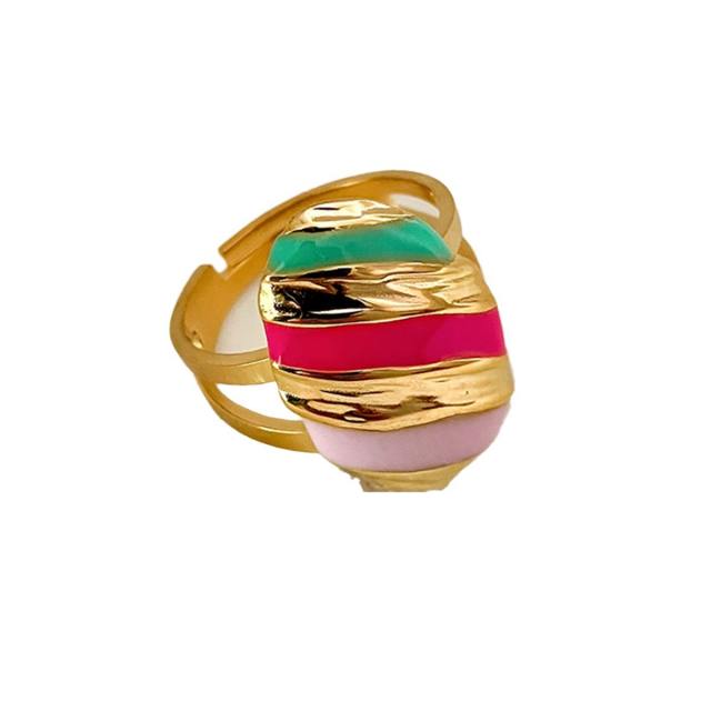 Boho colorful striped enamel geometric stainless steel finger rings