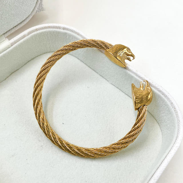 Chunky animal tiger lion design stainless steel cuff bangles