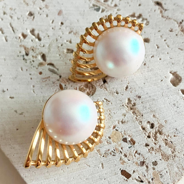 Elegant pearl bead stainless steel studs earrings for women
