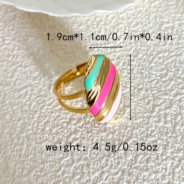 Boho colorful striped enamel geometric stainless steel finger rings