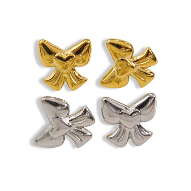 14KG cute stainless steel bow studs earrings
