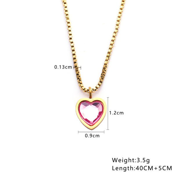 Dainty enamel heart geometric pendant stainless steel women necklace