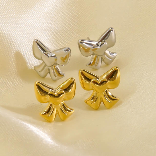 14KG cute stainless steel bow studs earrings