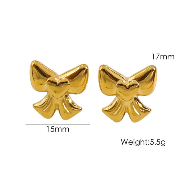14KG cute stainless steel bow studs earrings
