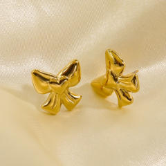 14KG cute stainless steel bow studs earrings