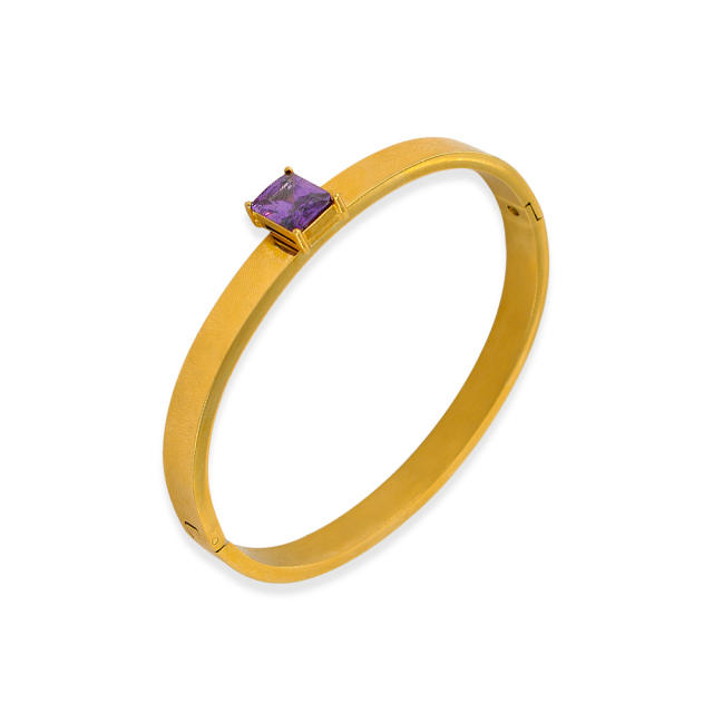 Concise colorful cubic zircon statement stainless steel bangle bracelet band