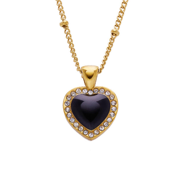 Dainty enamel heart geometric pendant stainless steel women necklace
