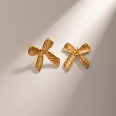 18KG sweet bow stainless steel earrings