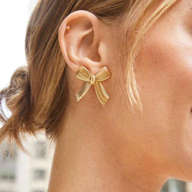 18KG sweet bow stainless steel earrings