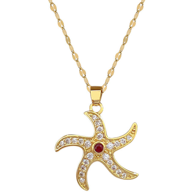 Beach design starfish pendant stainless steel chain necklace