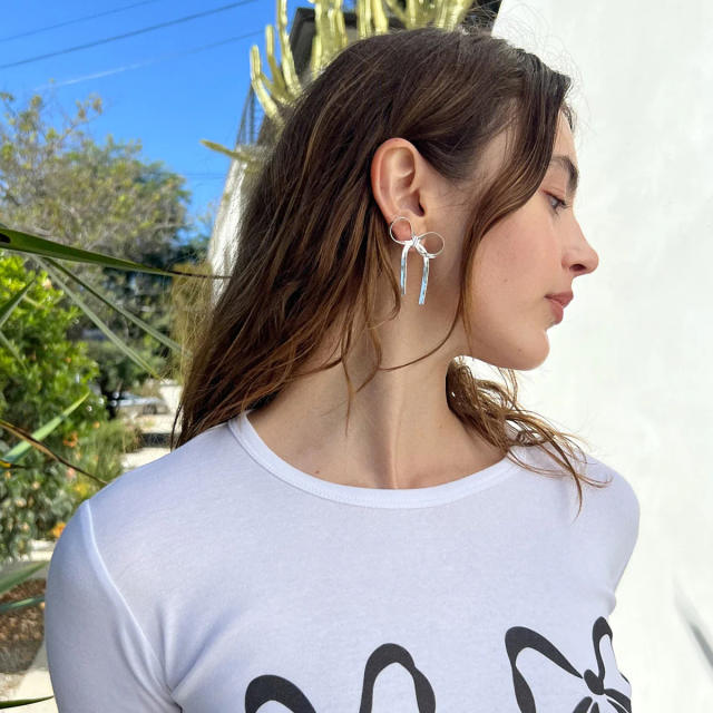 18KG hot sale snake chain bow stainless steel earrings