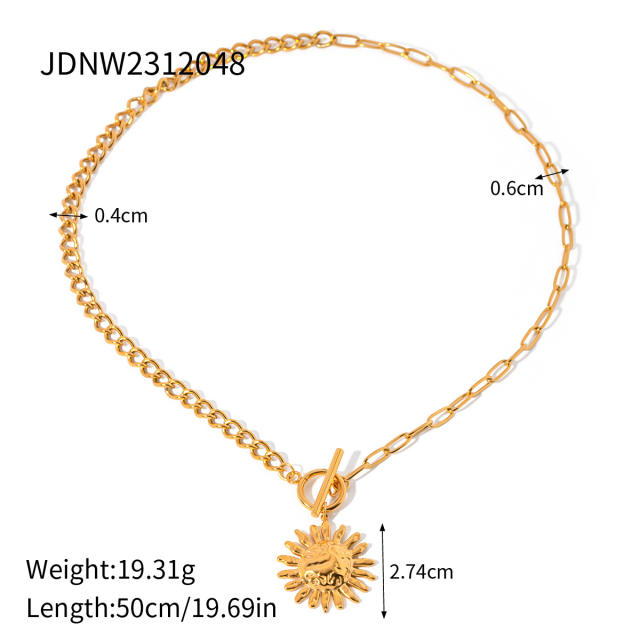 18KG sunflower pendant stainless steel earrings necklace set