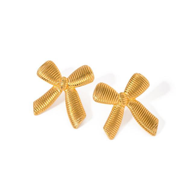 18KG sweet bow stainless steel earrings